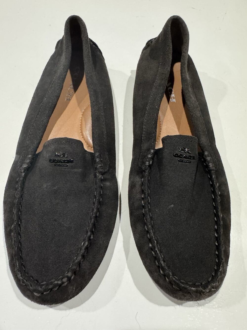 Coach Women's Mary Lock Up Suede Dark Brown Flat shoes Womens 8.5B